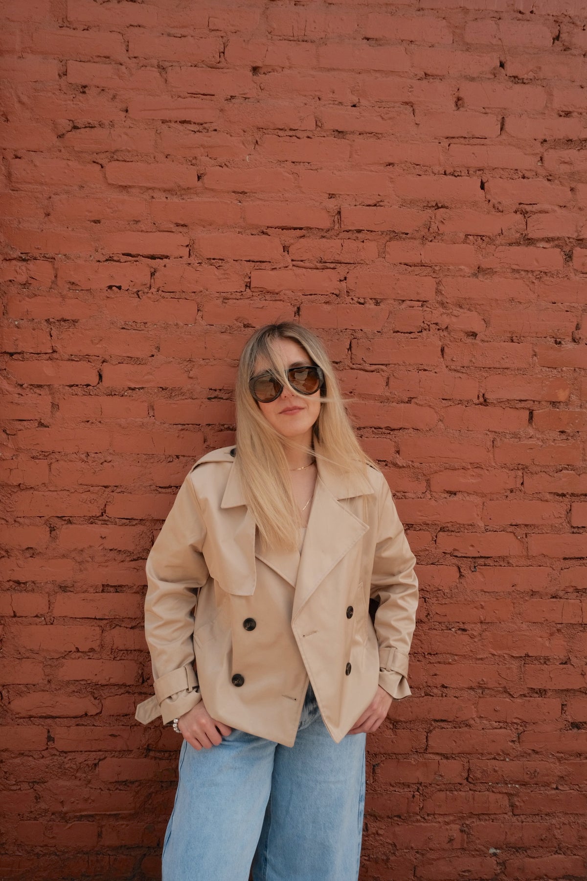 Short beige trench coat