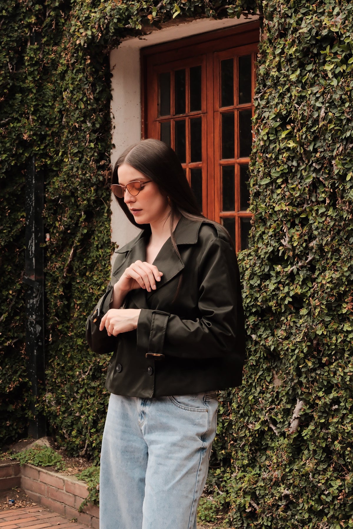 Short green trench coat