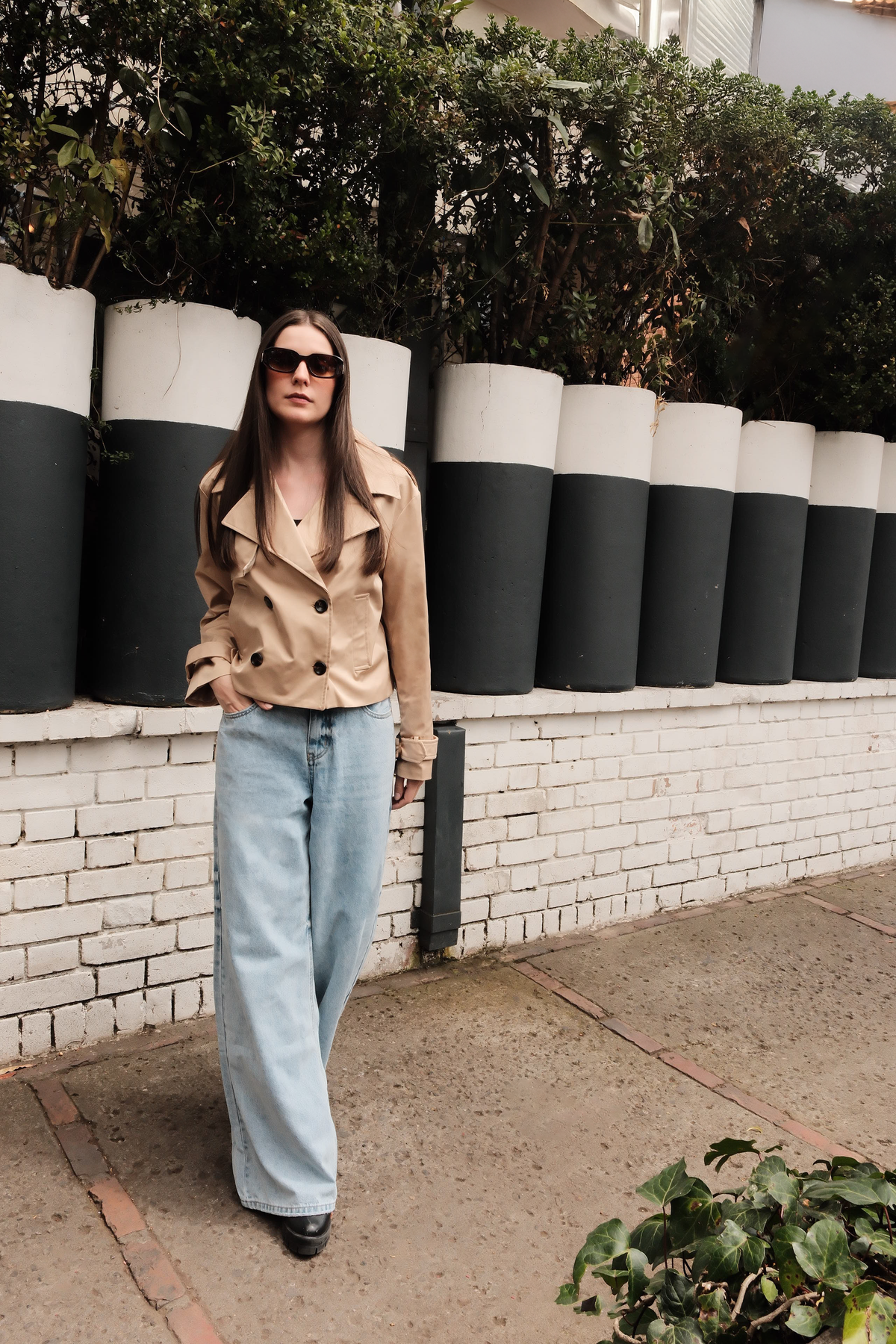 Short beige trench coat
