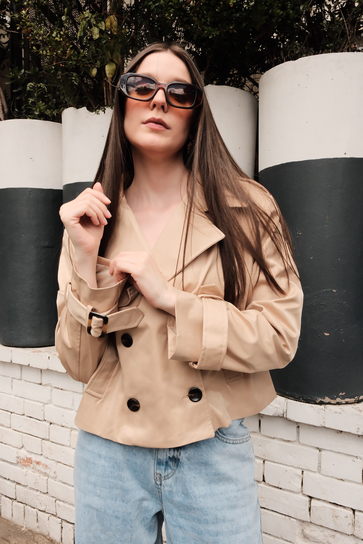 Short beige trench coat