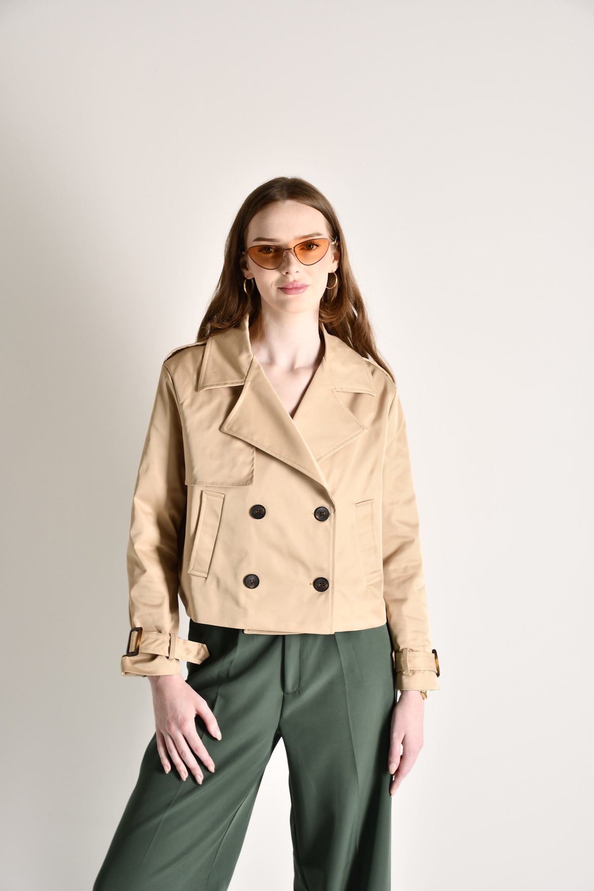 Short beige trench coat