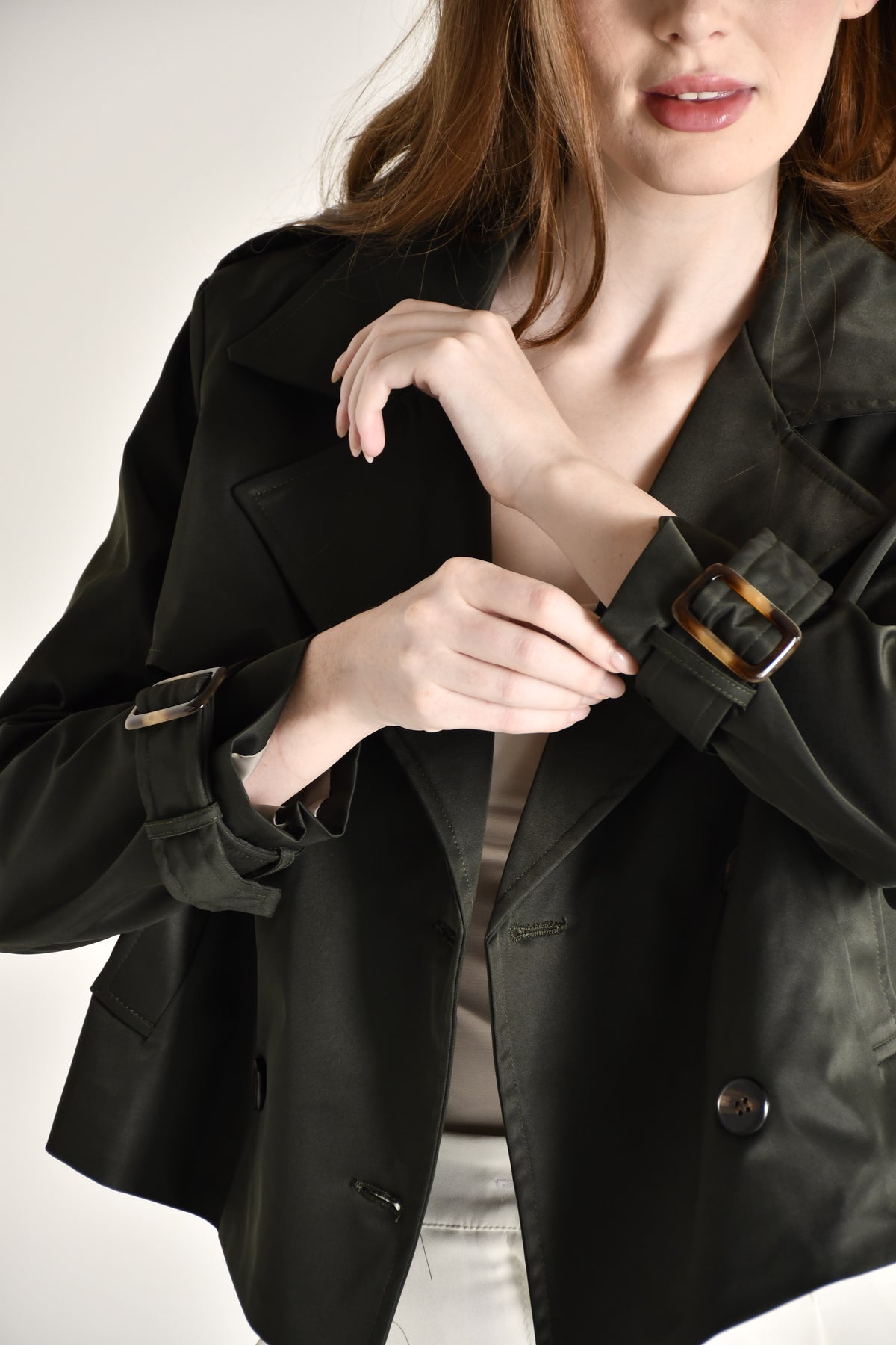 Short green trench coat
