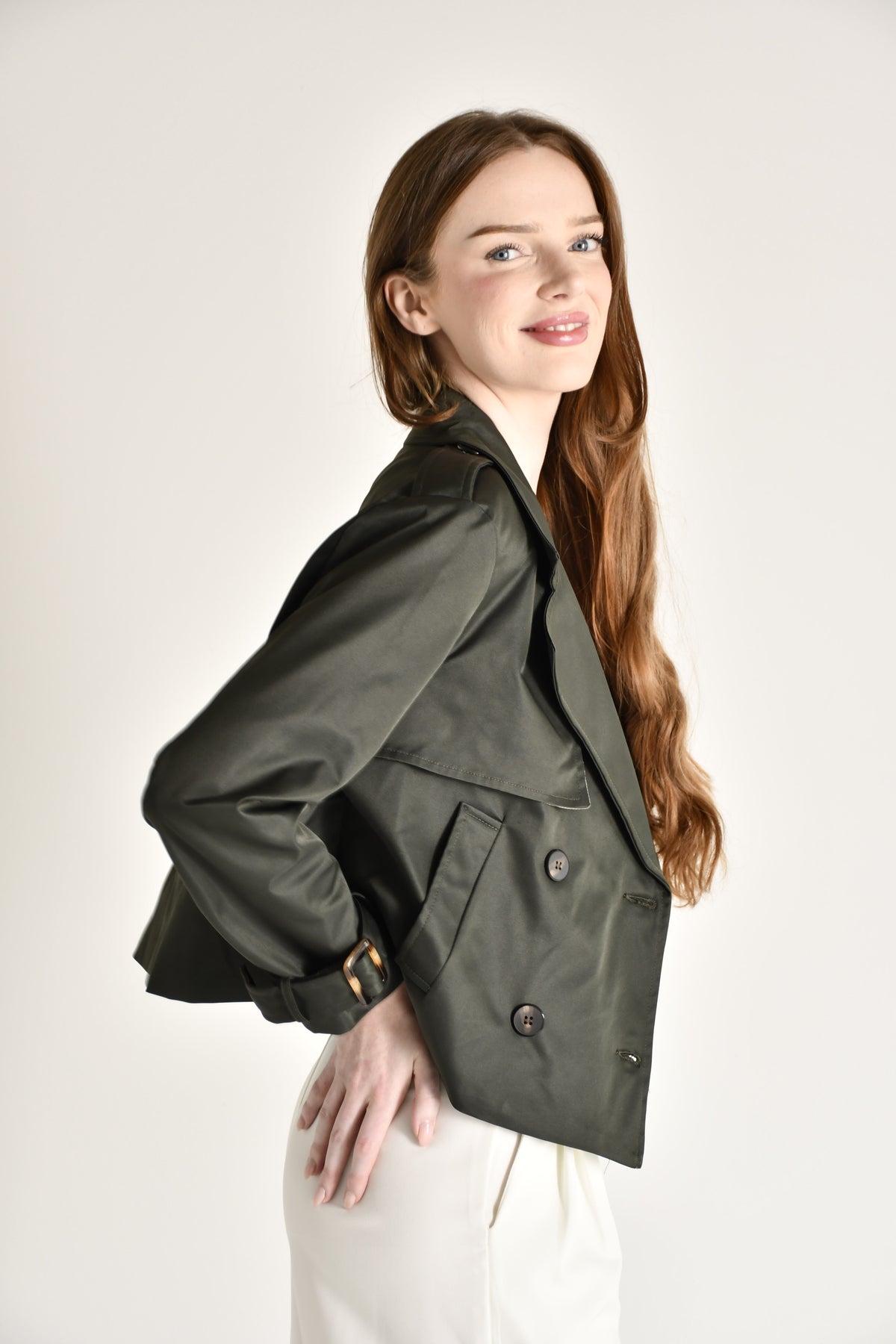 Short green trench coat