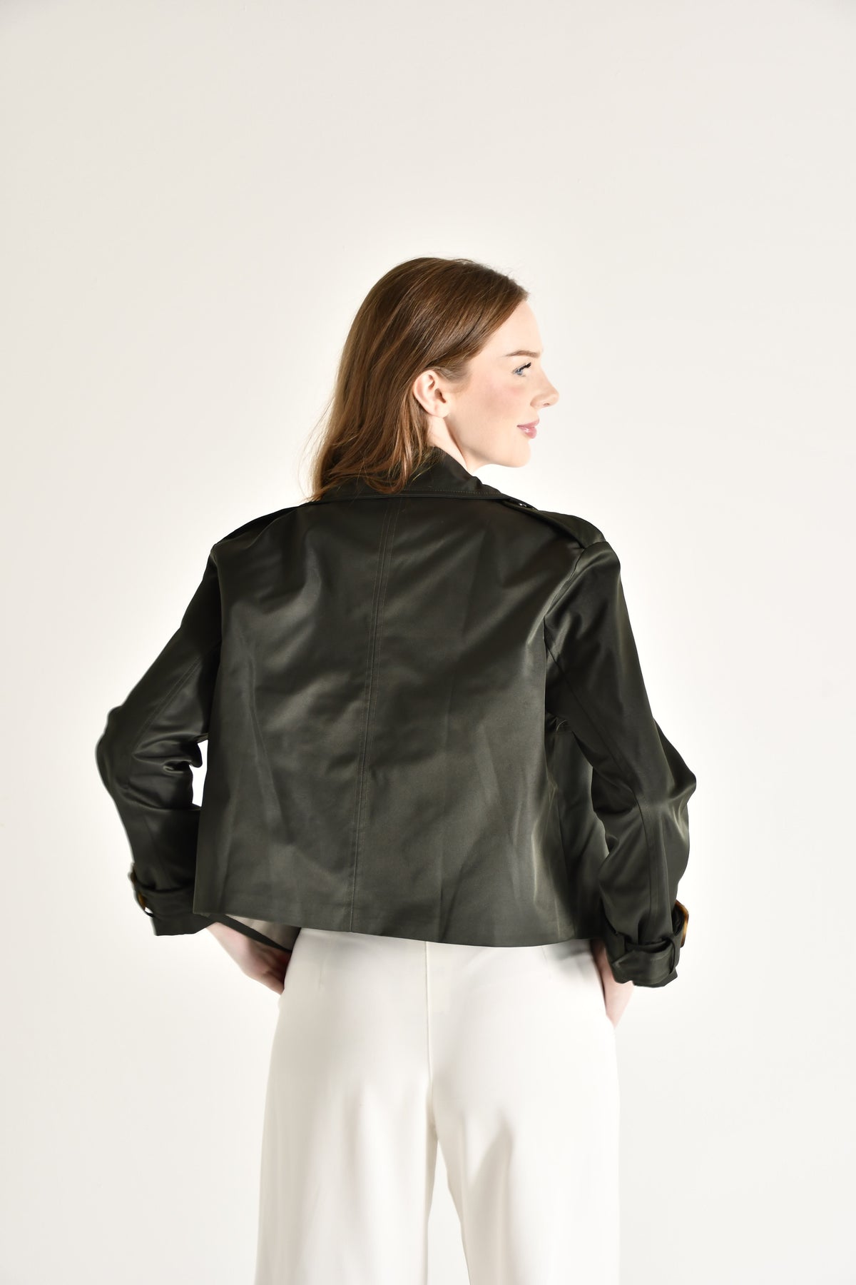 Short green trench coat