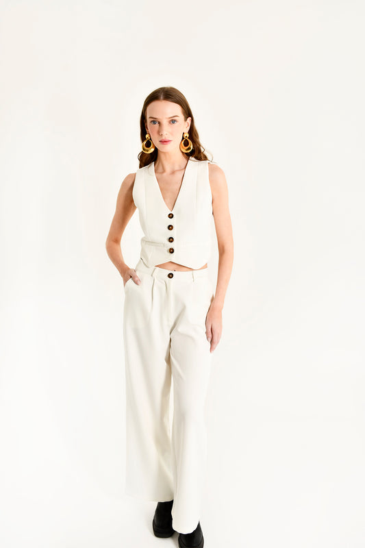 Warm White Pleated Trousers