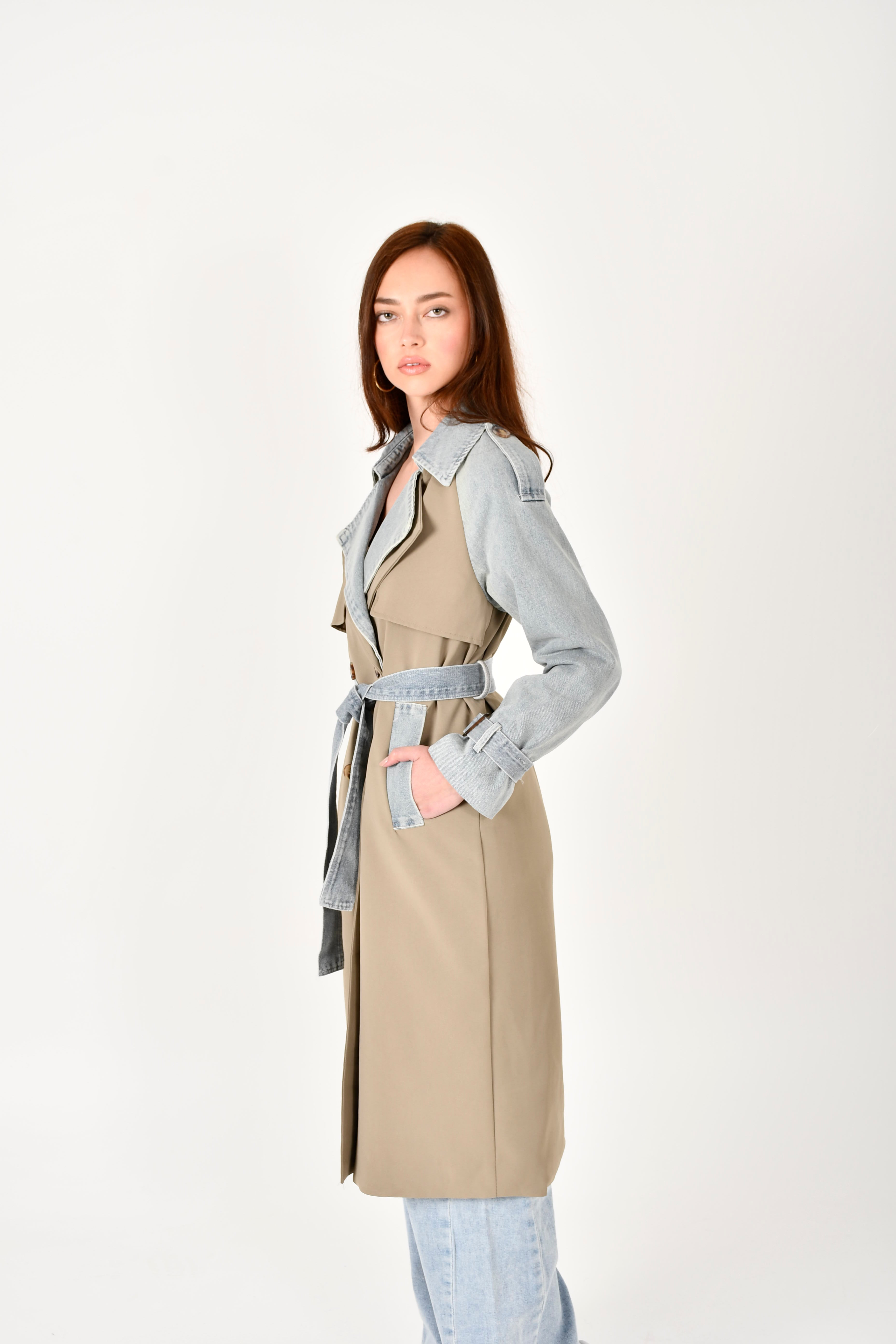 Gabardina denim larga