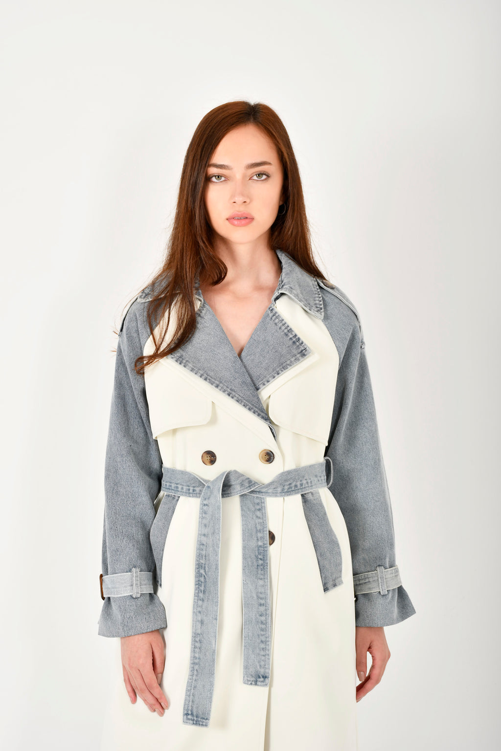 Gabardina denim larga