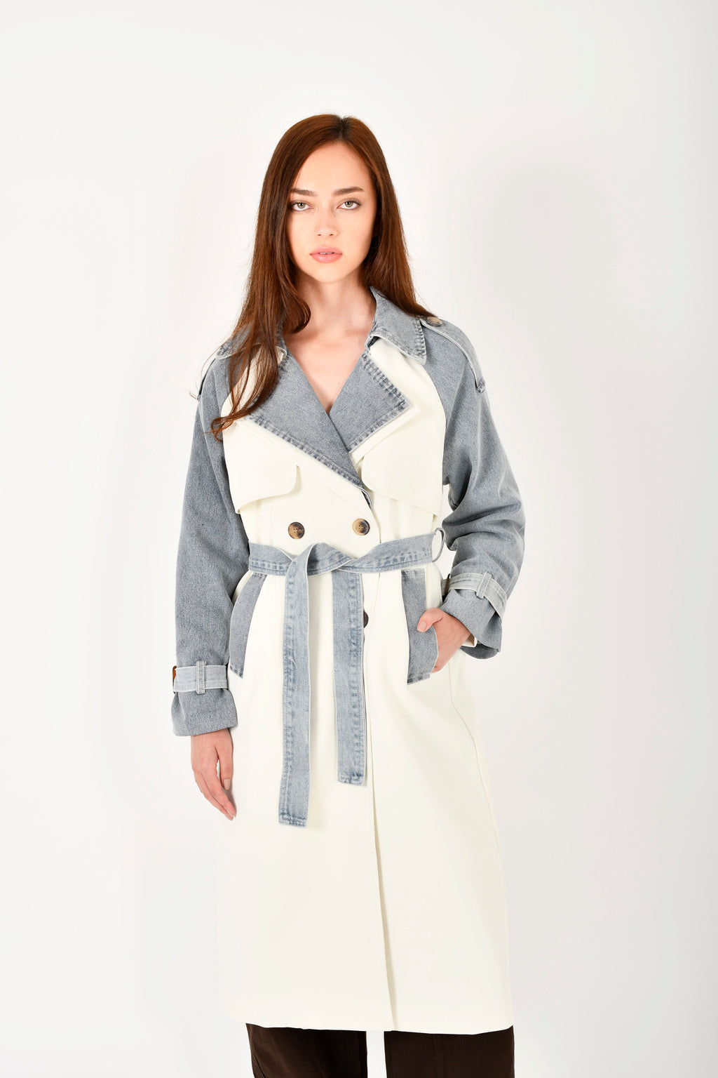 Gabardina denim larga